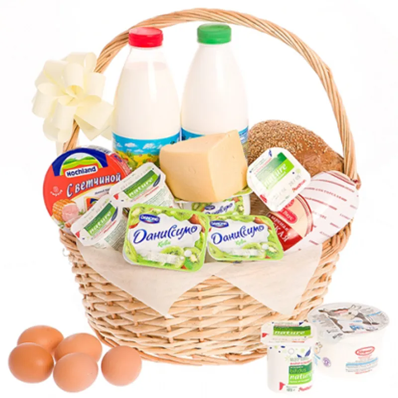 Корзинка свежих продуктов с хлебом и молоком, доставка Талдом